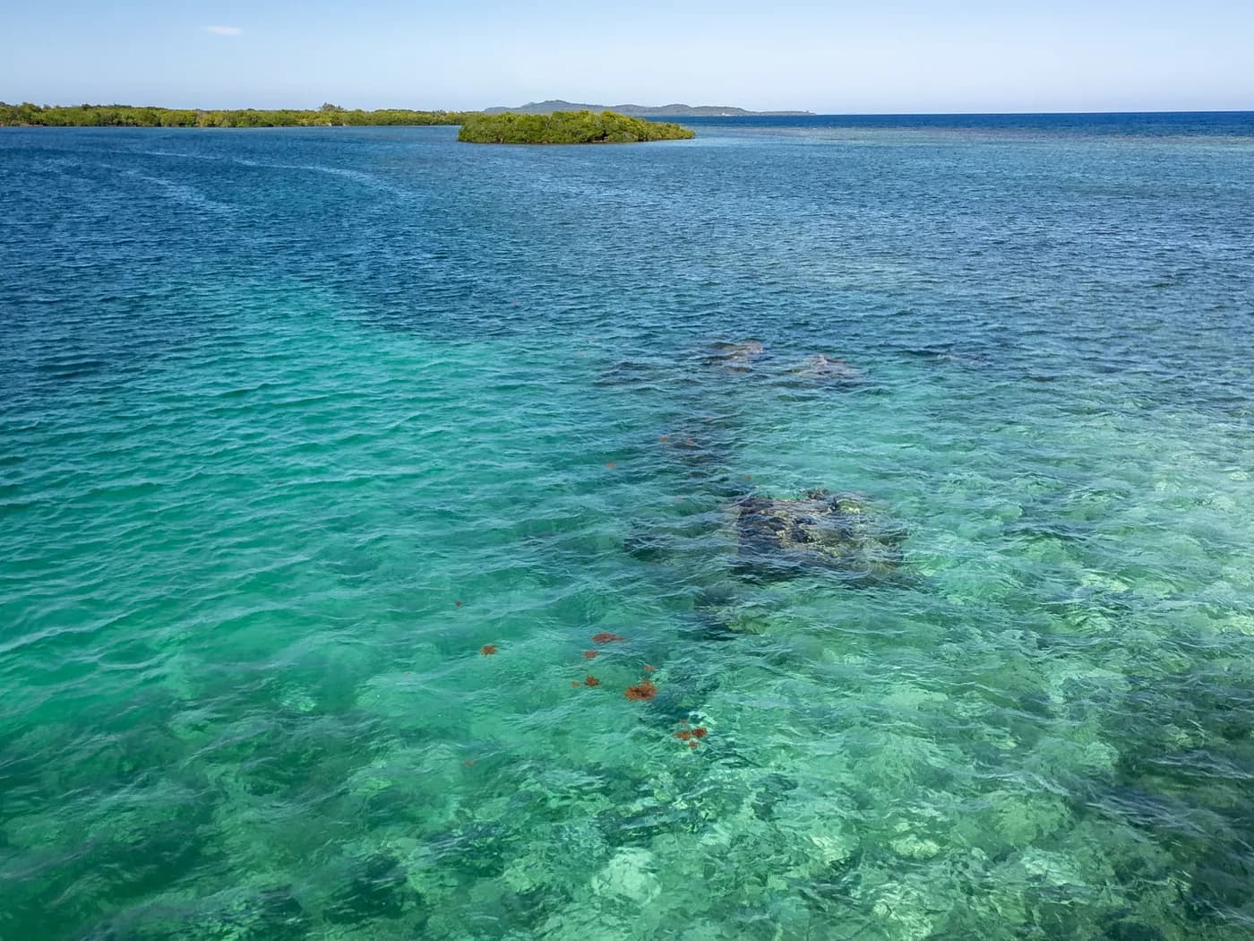 Clear turquoise water over the reef near Saint Helene