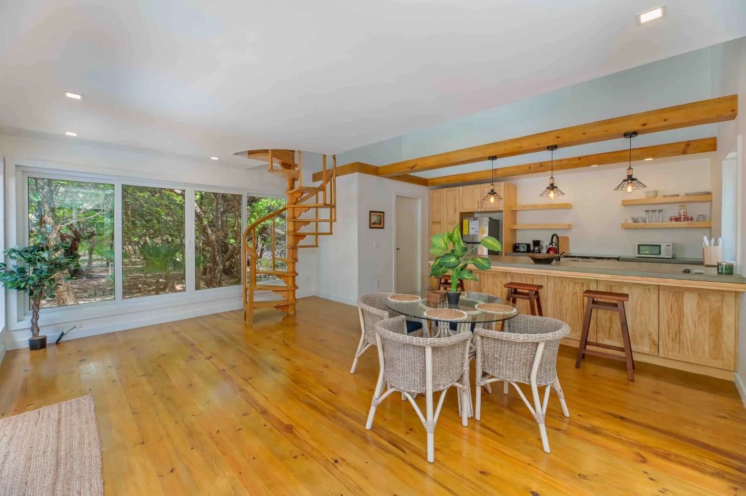 Kitchen and living area inside Caulfields Cottage
